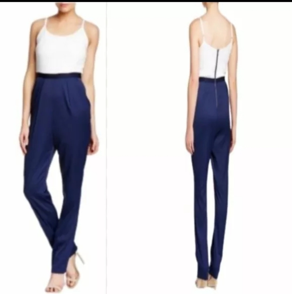 Alice + Olivia Navy Blue High-Waist Jumpsuit with White Bodice